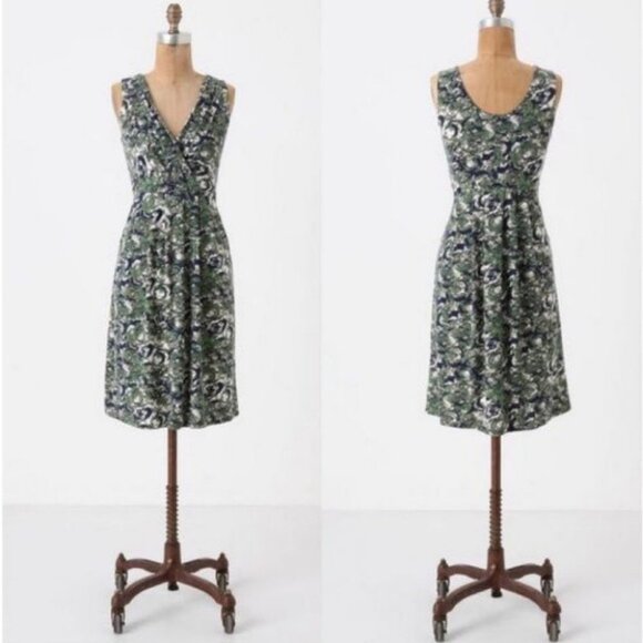 Anthropologie Porridge Green Woody Nymph Dress Size XS V-Neck Pockets Bohemian - Picture 3 of 10
